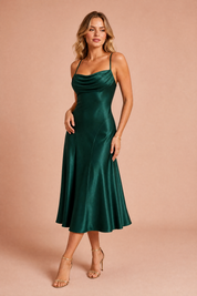 Robe longue vert foncé dos lacé | Vue de face | Lounelle Paris