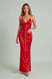 Vestido longo drapeado com decote em V