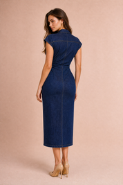 Robe en jean bleu col chemise | Vue de dos | Lounelle Paris