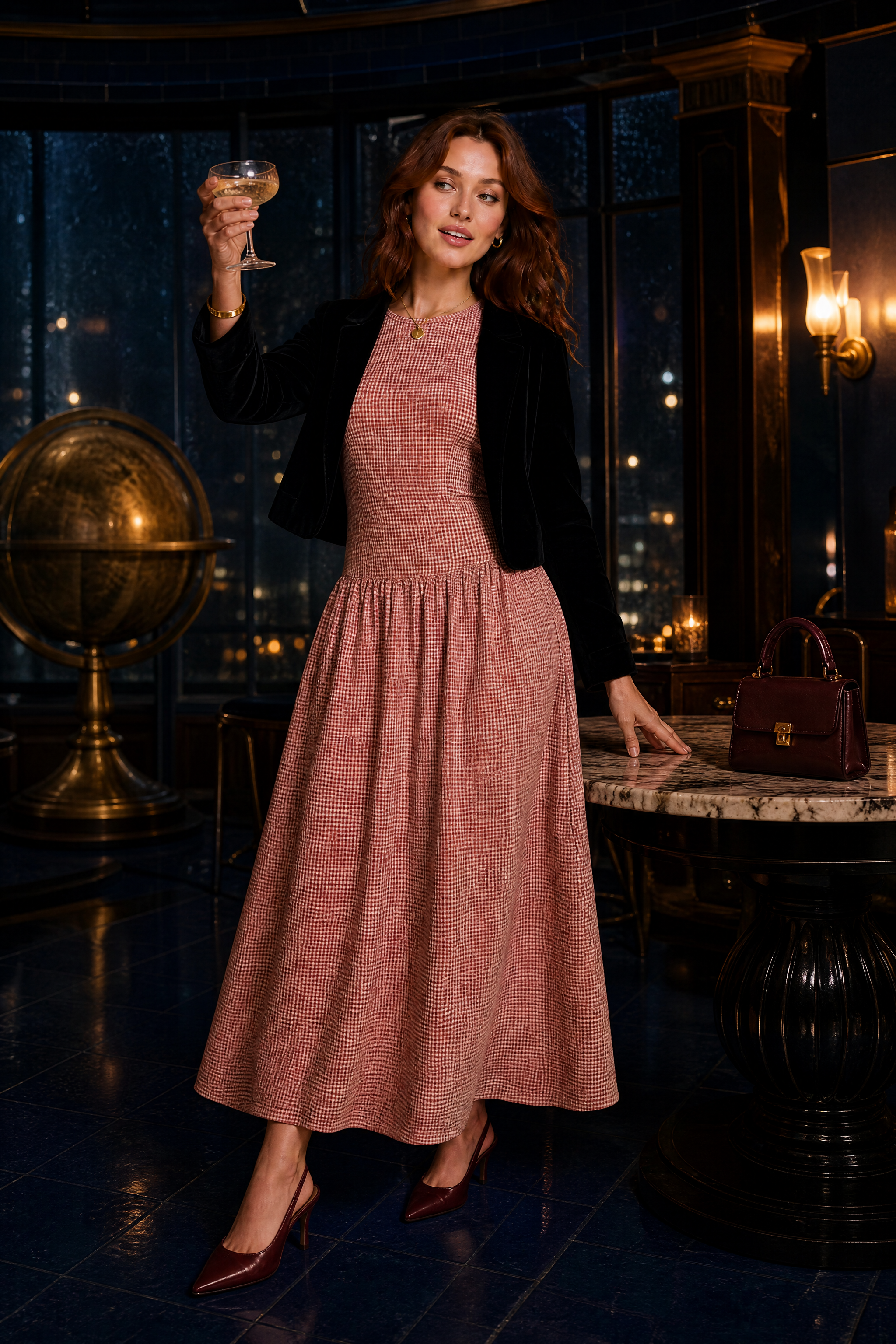 Robe longue vichy smockée | Deuxième photo lifestyle | Lounelle Paris