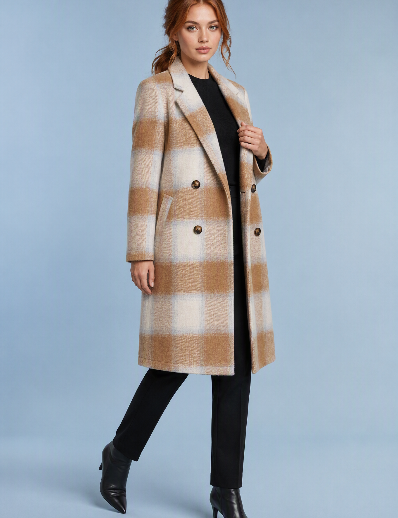 Manteau long à carreaux | Vue de face | Lounelle Paris