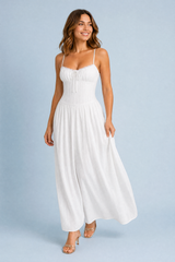 Vestido longo branco com alças de renda