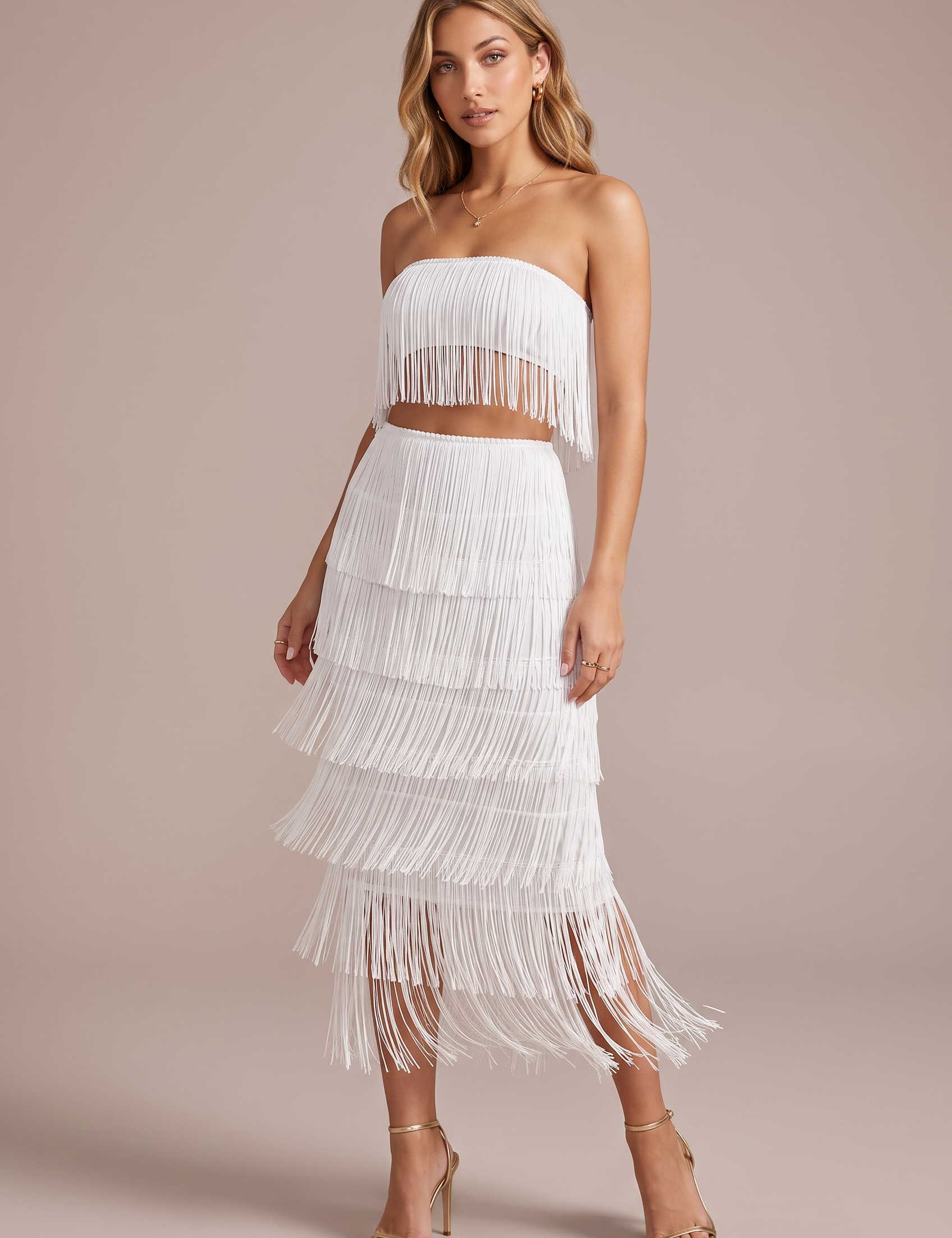 Ensemble blanc bandeau à franges | Vue de face | Lounelle Paris