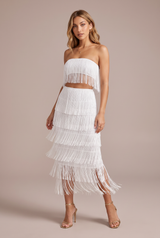 Conjunto bandeau branco com franjas