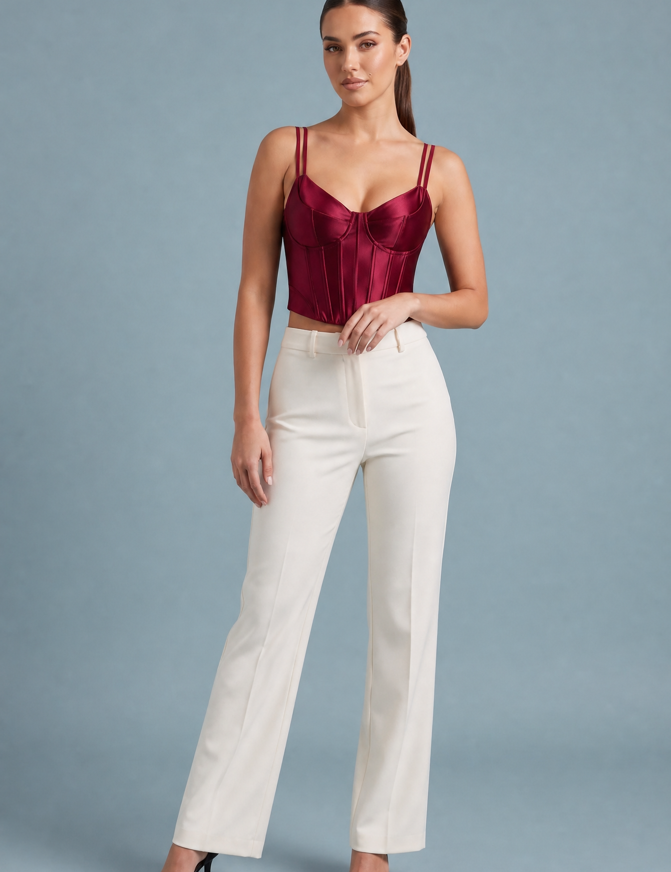 Corset satiné dos lacé | Variante Bordeaux | Lounelle Paris