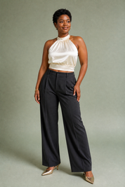 Top ivoire dos nu satiné | Porté sur une autre silhouette | Lounelle Paris