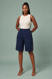 Bermuda droit taille haute | Variante Bleu marine | Lounelle Paris