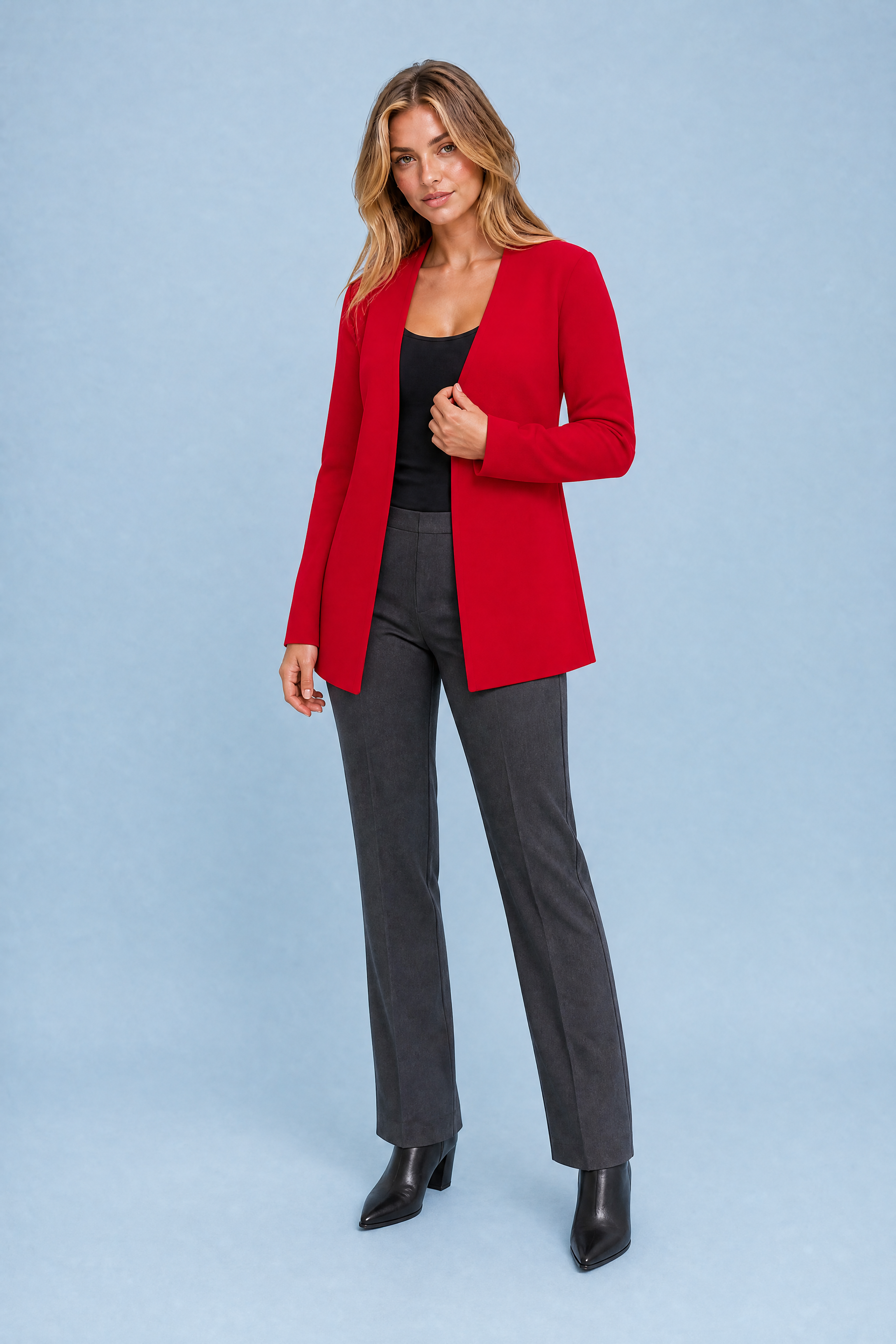 Blazer mi-long col V | Variante Rouge | Lounelle Paris
