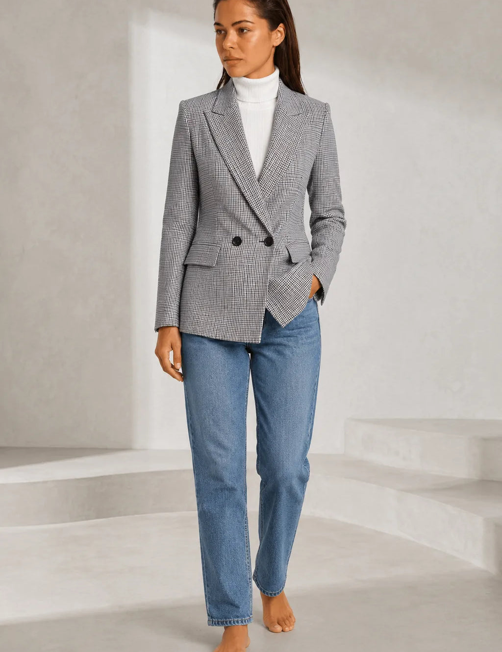 Blazer ajusté motif pied-de-poule | Lounelle Paris