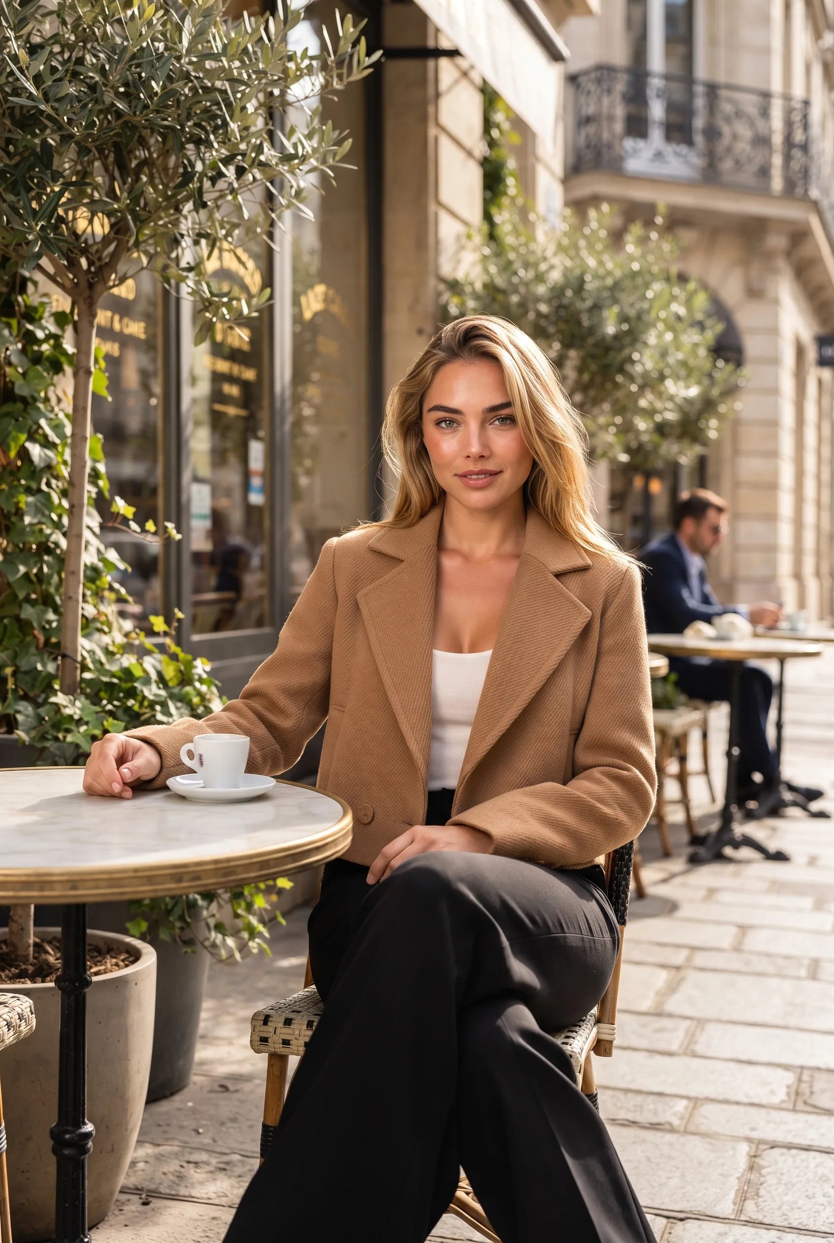 Blazer court ample à double boutonnage | Photo lifestyle | Lounelle Paris