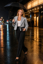 Blazer court ample à double boutonnage | Variante Gris clair - Lifestyle | Lounelle Paris