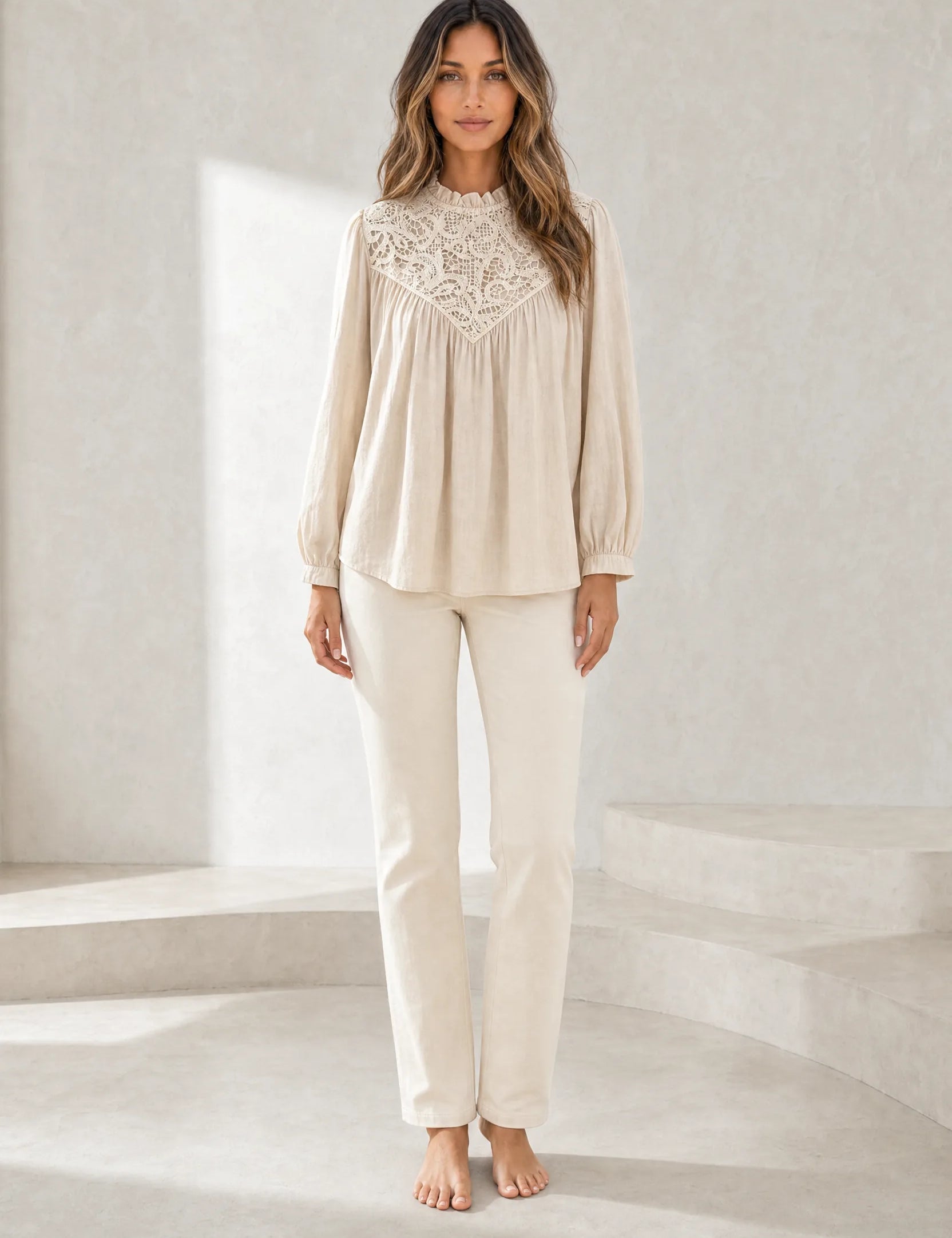 Blouse à col volanté et manches bouffantes | Lounelle Paris