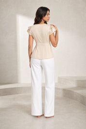 Blouse abricot col V manches volantées | Lounelle Paris
