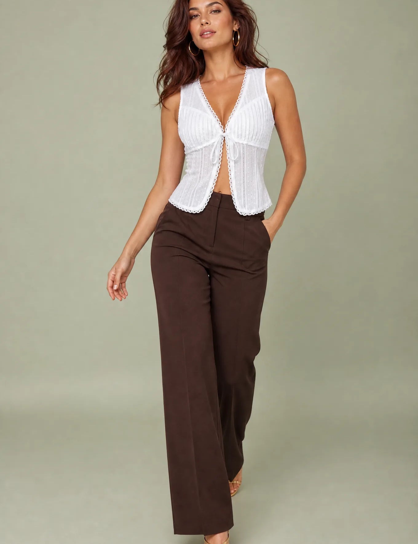 Blouse blanche col V dentelle | Vue de face | Lounelle Paris