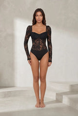 Body noir dentelle encolure carrée