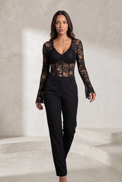 Body noir en dentelle à col V | Lounelle Paris