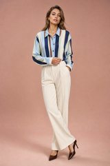 Camisa larga de riscas acetinada