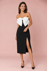 Vestido preto com nó e fenda