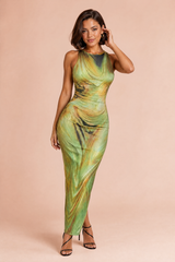 Vestido verde estampado sem mangas