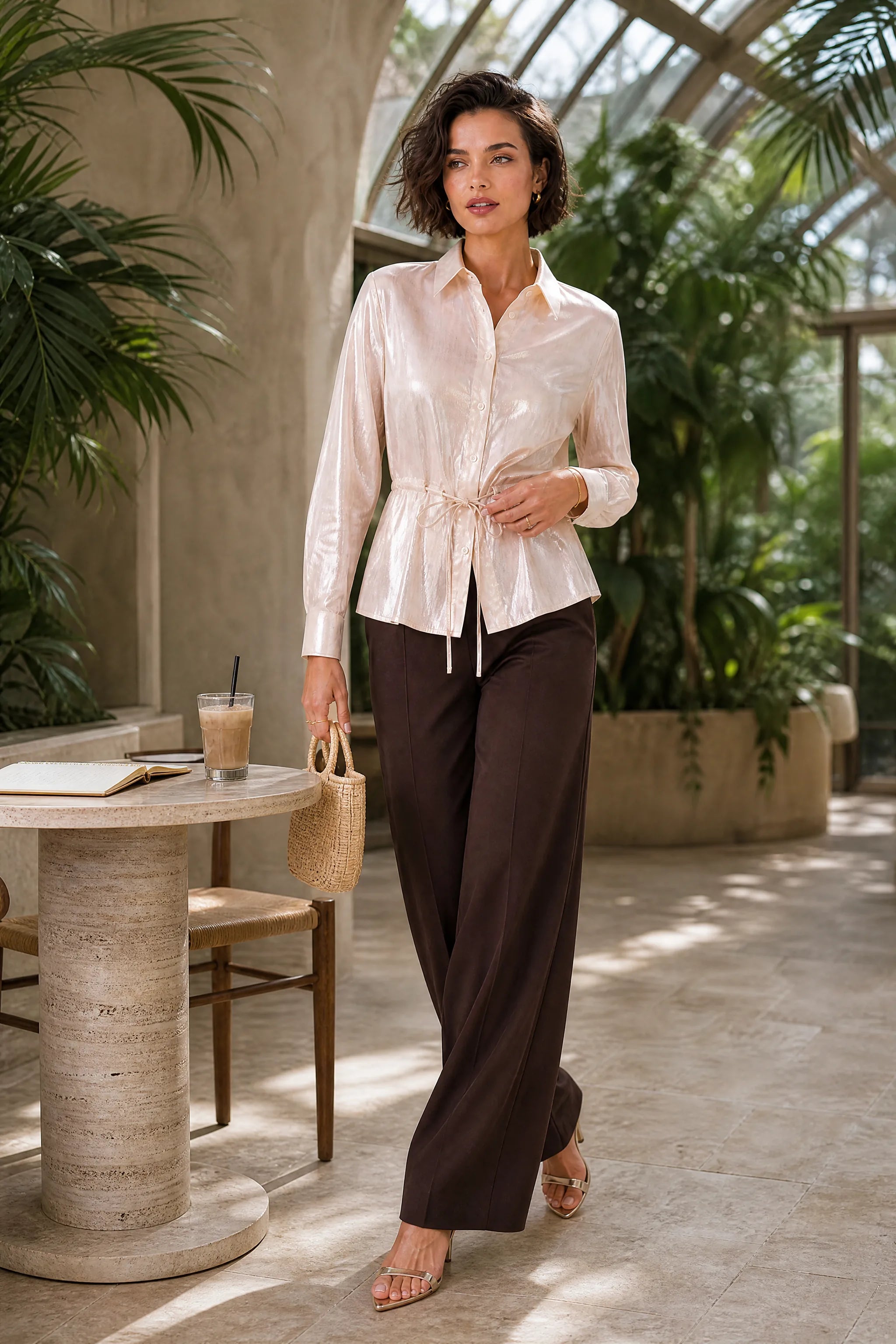 Chemise métallisée à ceinture | Photo lifestyle | Lounelle Paris
