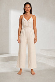 Combinaison abricot col V jambes larges | Lounelle Paris