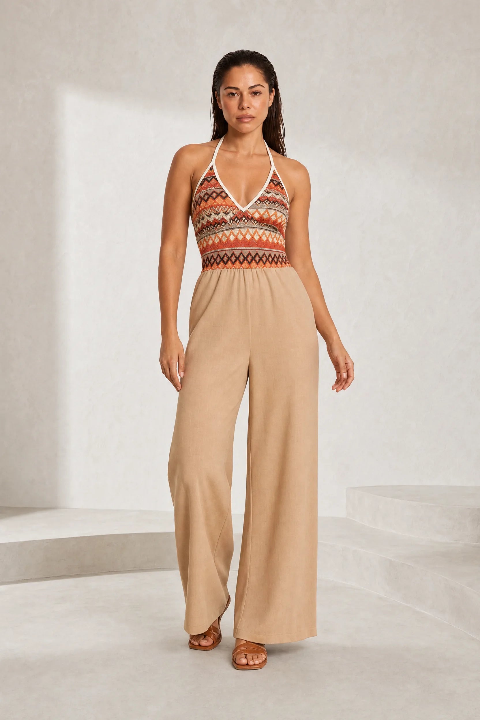 Combinaison beige col licou dos nu | Lounelle Paris