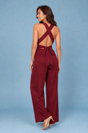 Combinaison bordeaux dos nu jambes larges | Vue de dos | Lounelle Paris