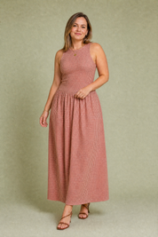 Robe longue vichy smockée | Porté sur une autre silhouette | Lounelle Paris
