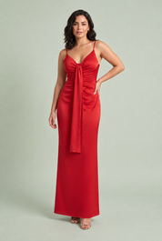 Vestido longo drapeado com decote em V