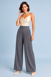 Pantalon large taille haute fluide | Variante Gris | Lounelle Paris
