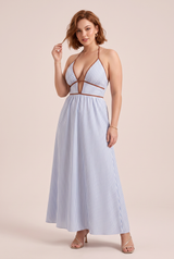 Vestido longo decote halter costas nuas