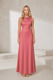 Robe rose satinée col drapé | Lounelle Paris