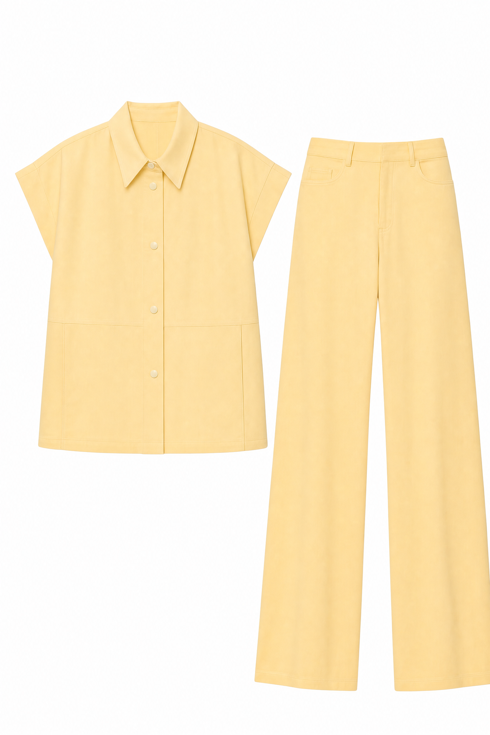 Ensemble jaune pâle ample col chemise | Lounelle Paris