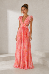 Vestido comprido estampado com costas atadas
