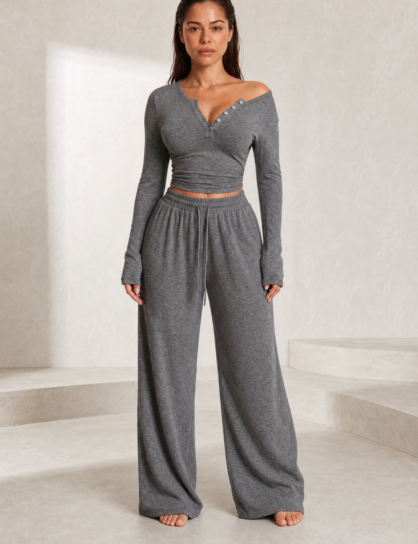 Ensemble col V et pantalon large | Lounelle Paris