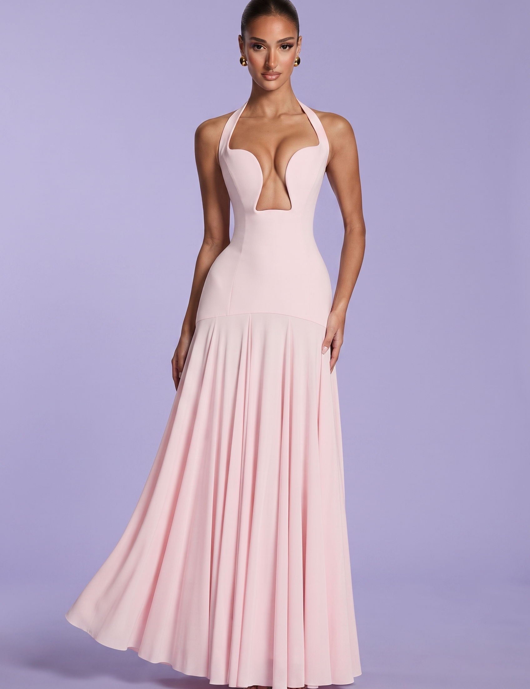 Robe longue col halter dos nu vue studio de face - Lounelle Paris