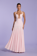 Vestido comprido com decote halter e costas descobertas