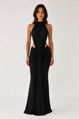 Vestido comprido justo de gola subida