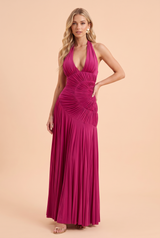 Vestido comprido de decote halter com costas descobertas