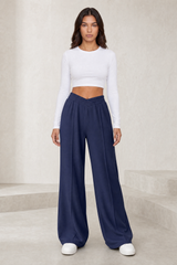 Pantalon large taille élastique en V