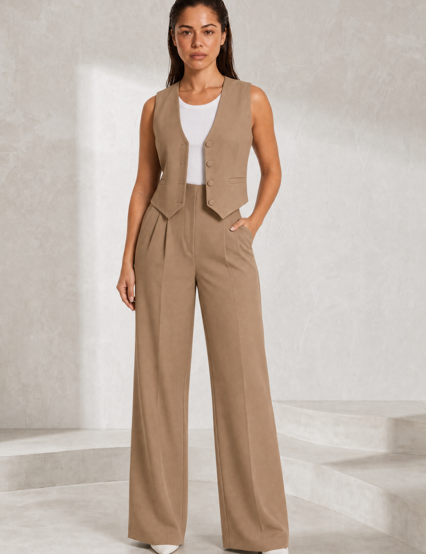 Ensemble gilet col V pantalon large | Lounelle Paris