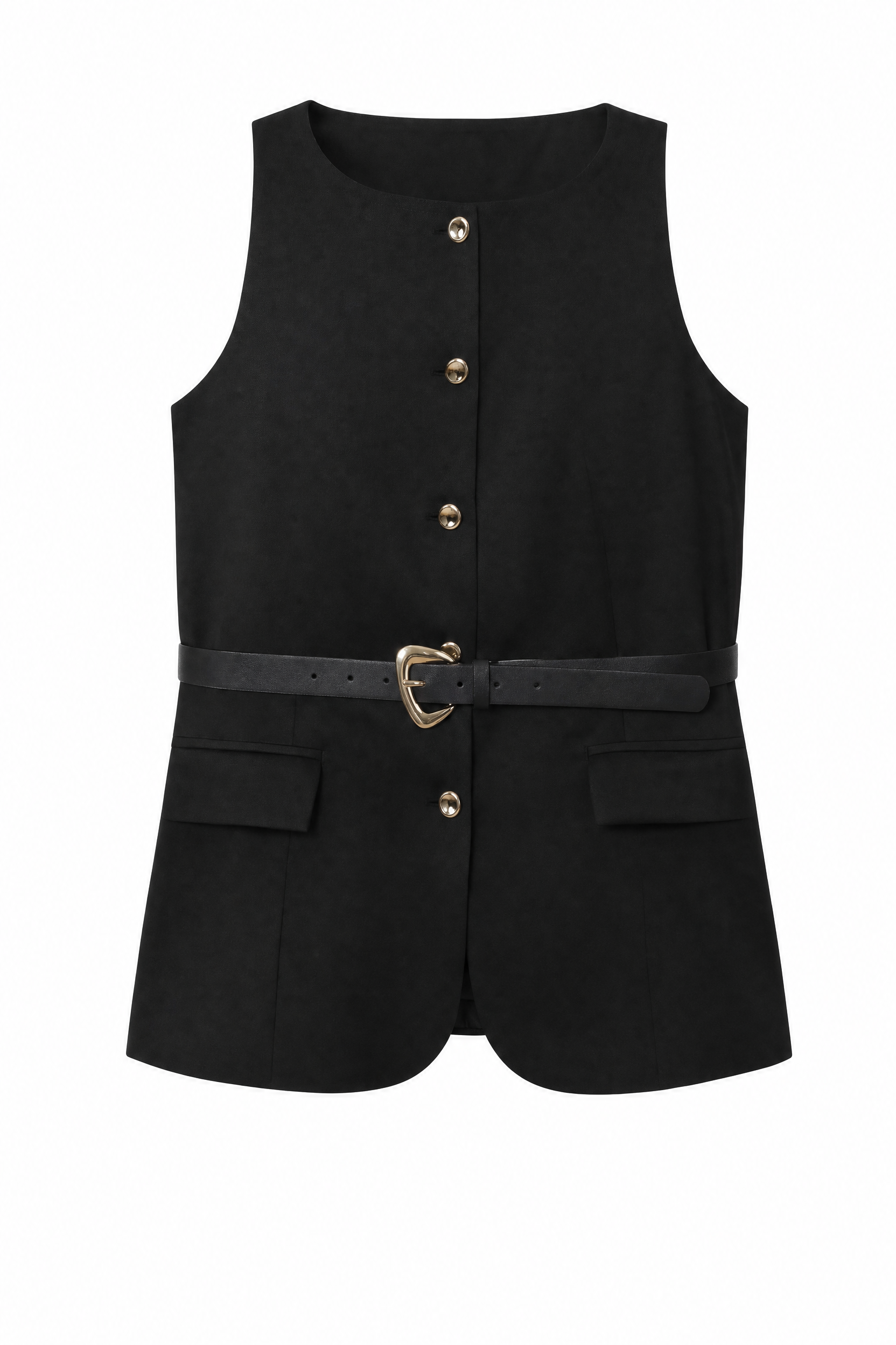 Gilet noir ceinturé col rond | Lounelle Paris