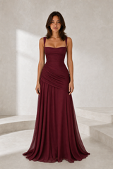 Vestido comprido cai-cai drapeado