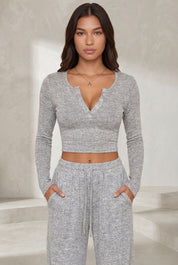 Ensemble pantalon large col V boutonné | Lounelle Paris