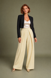 Pantalon large noir plis devant | Variante Jaune | Lounelle Paris