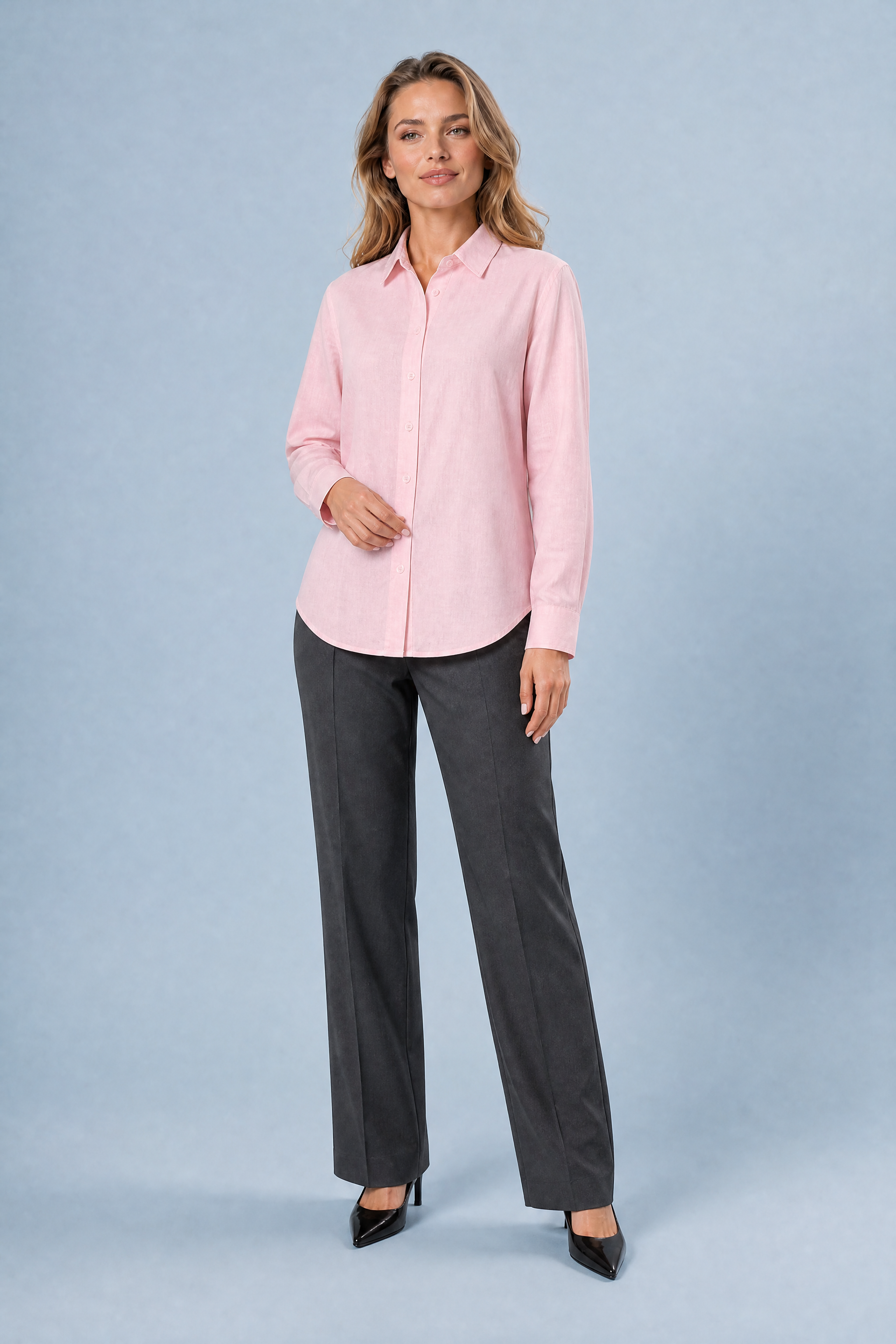 Chemise fluide manches longues | Variante Rose | Lounelle Paris