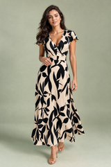 Vestido longo estampado com decote em V