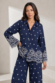 Ensemble bleu marine ample brodé | Lounelle Paris
