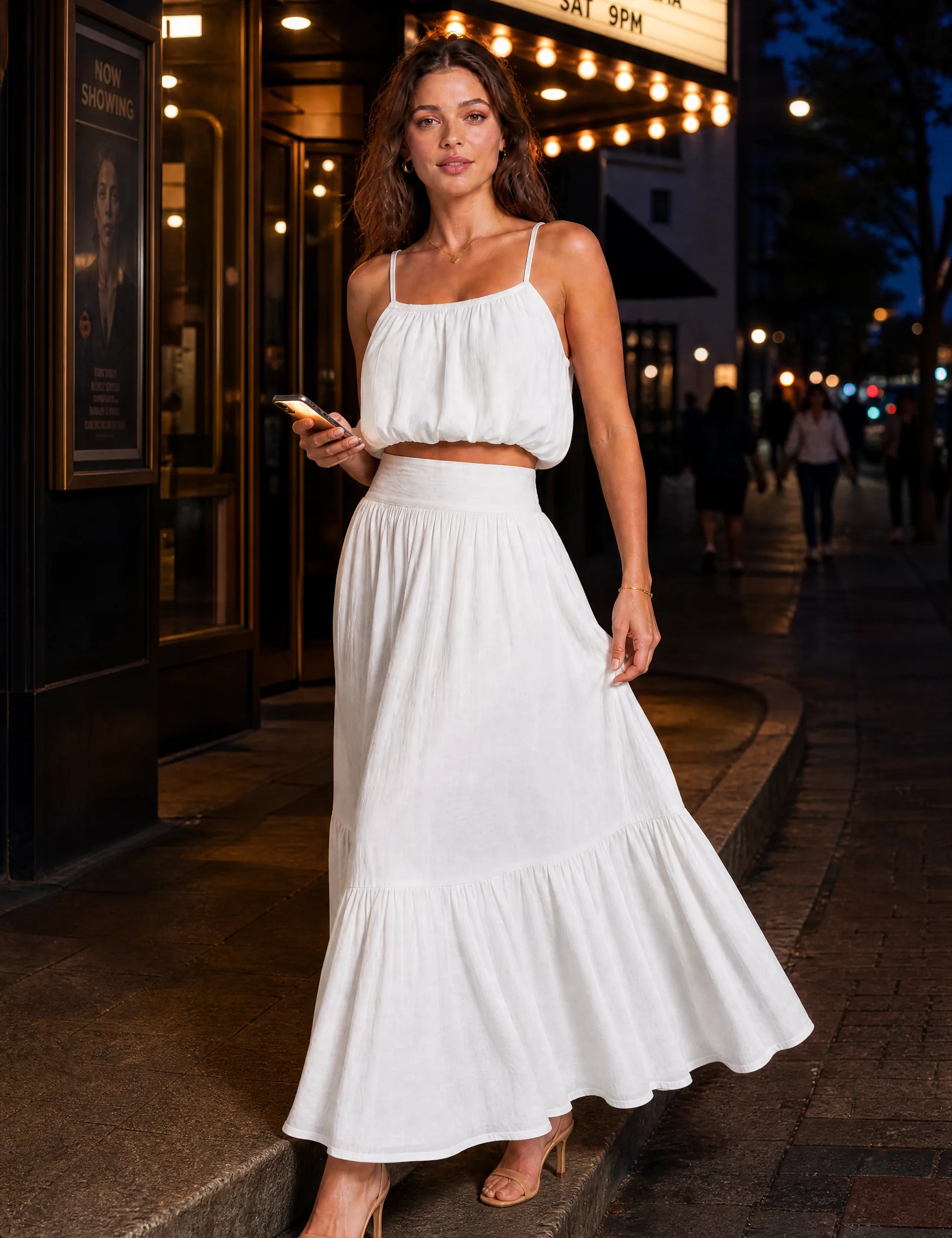 Ensemble jupe longue fines bretelles | Variante Blanc - Lifestyle | Lounelle Paris
