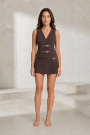 Ensemble marron col V portefeuille | Lounelle Paris
